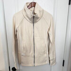 $249 Authentic LULULEMON Women’s Ivory High Neck Sweater Jacke W/ 4 Pockets Sz.8